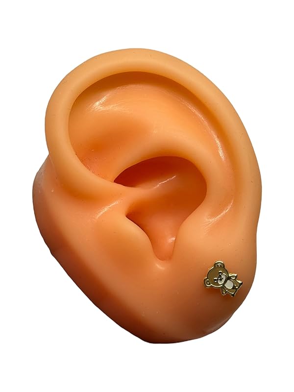 Broquel O Arete Oso Tierno Esmaltado En Oro 10k Garantizado