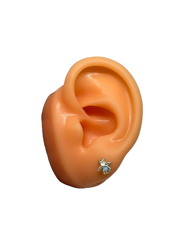 Broquel O Arete de Angel Esmaltado En Oro 10k Garantizado (Azul)