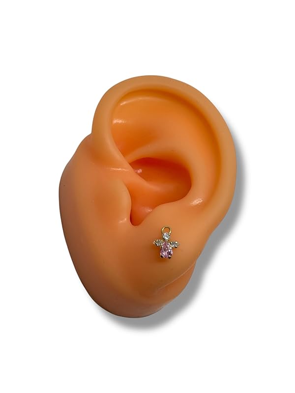 Broquel Arete Angel Rosa Zirconia en Oro 10K Garantizado - Angeles Joyas