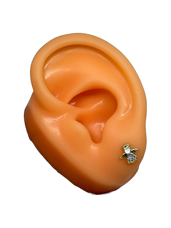 Broquel O Arete de Angel Esmaltado En Oro 10k Garantizado (Lila)