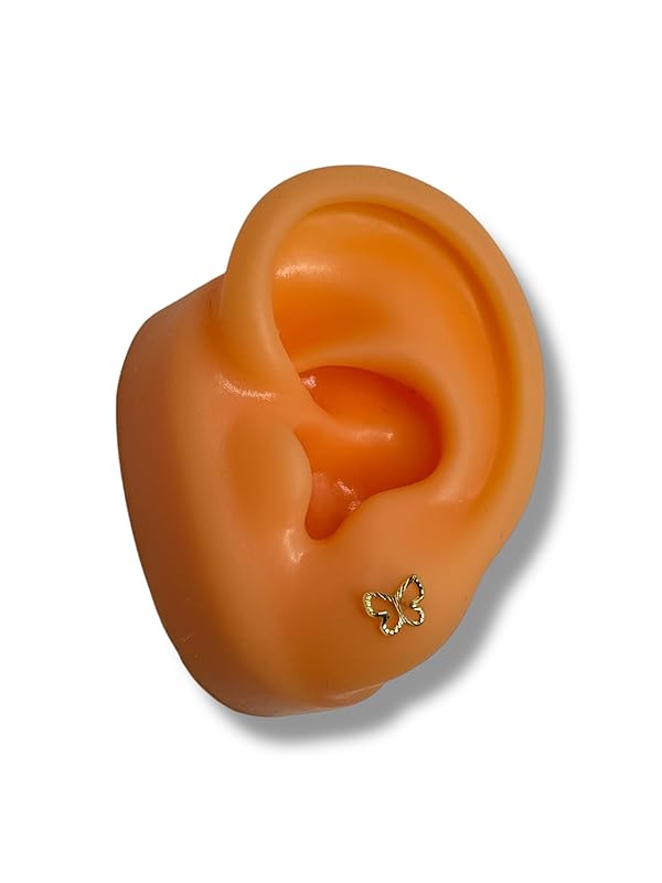 Broquel O Arete Mariposa Contorno Oro 10k Garantizado - Angeles Joyas