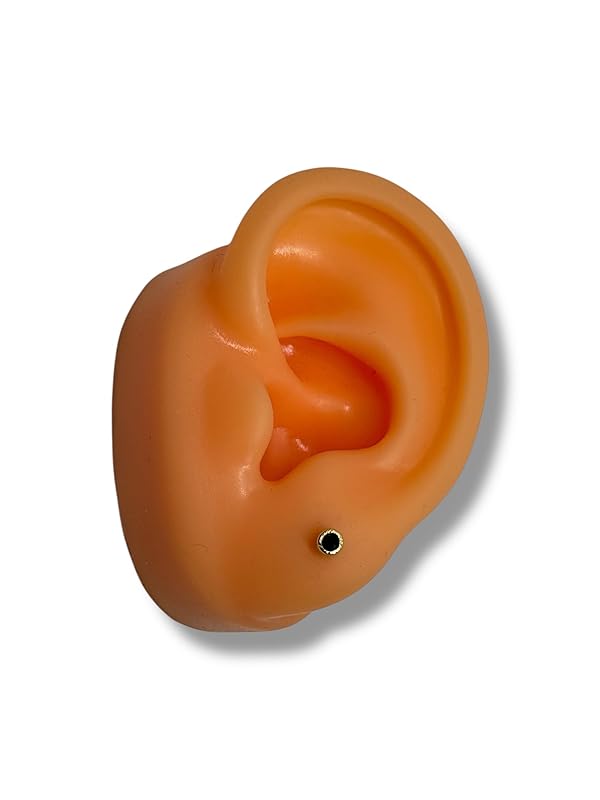 Broquel O Arete Biselado Negro En Oro 10k Garantizado N.3 - Angeles Joyas