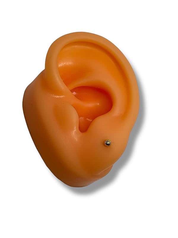 Broquel O Arete Media Bola Diamantado Oro De 10k Garantizado - Angeles Joyas