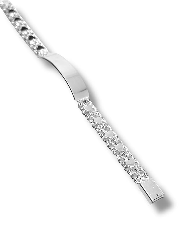 Pulsera O Esclava Tejido Chino Con Corazones Plata 925 15.5cm - Angeles Joyas