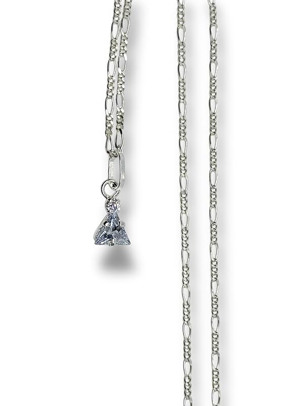 Dije Fino De Piedra Zirconia Triangulo Con Cadena Ambos En Plata 925 - Angeles Joyas