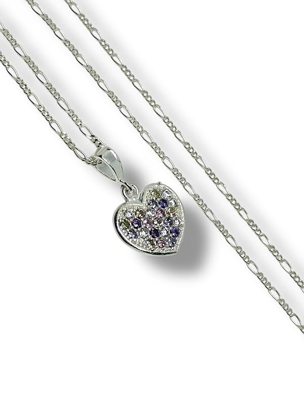 Dije Corazon Colores Con Cadena Zirconia Plata 925#c.pastel - Angeles Joyas