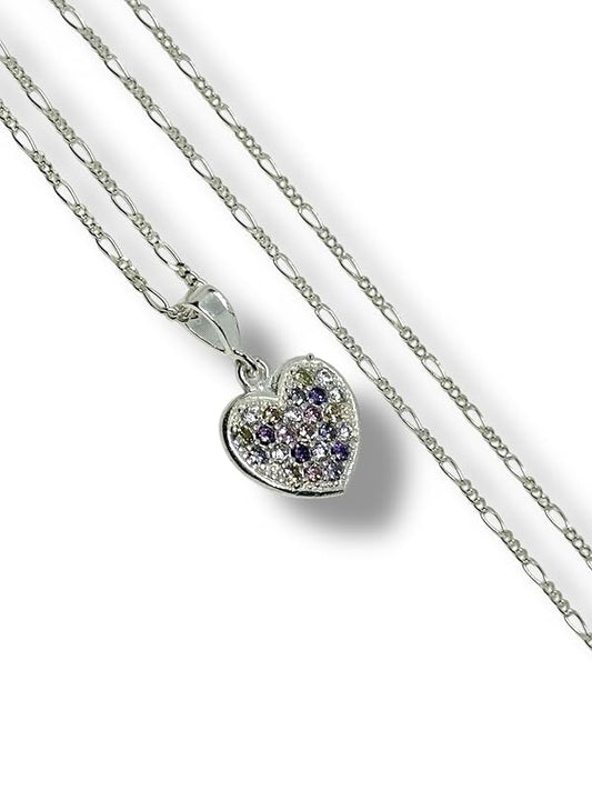 Dije Corazon Colores Con Cadena Zirconia Plata 925#c.pastel - Angeles Joyas