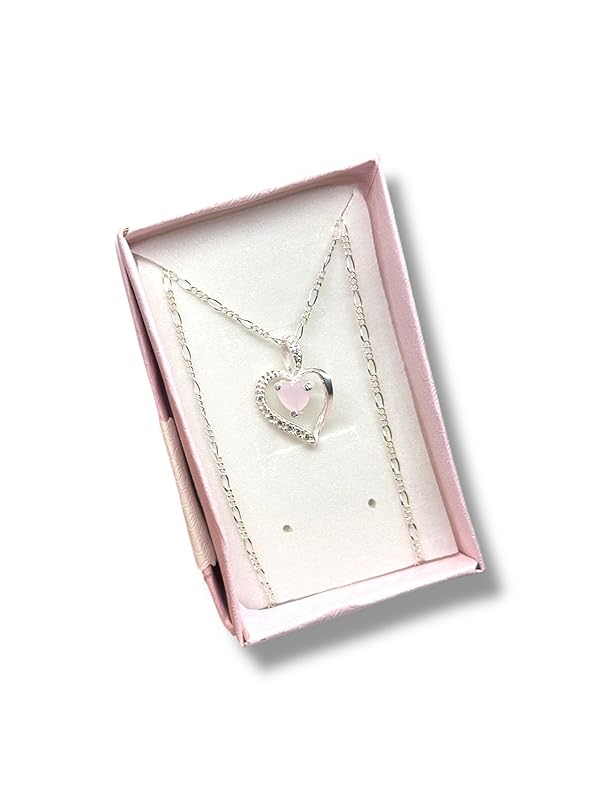 Dije Corazon Con Zirconia Y Cadena Ambos En Plata 925 - Angeles Joyas (Rosa)