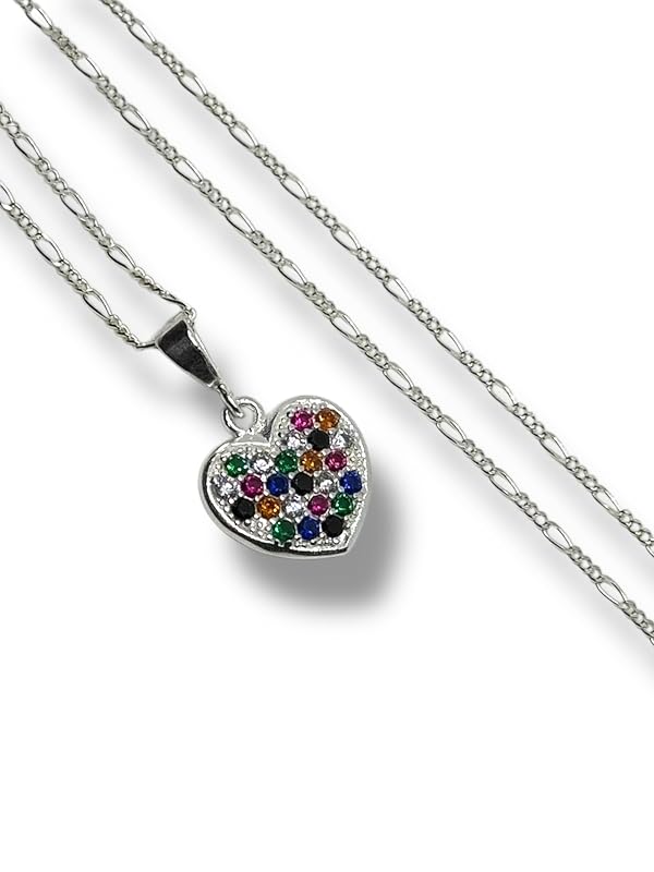 Dije Corazon Colores Con Cadena Zirconia Plata 925 Garantizado - Angeles Joyas