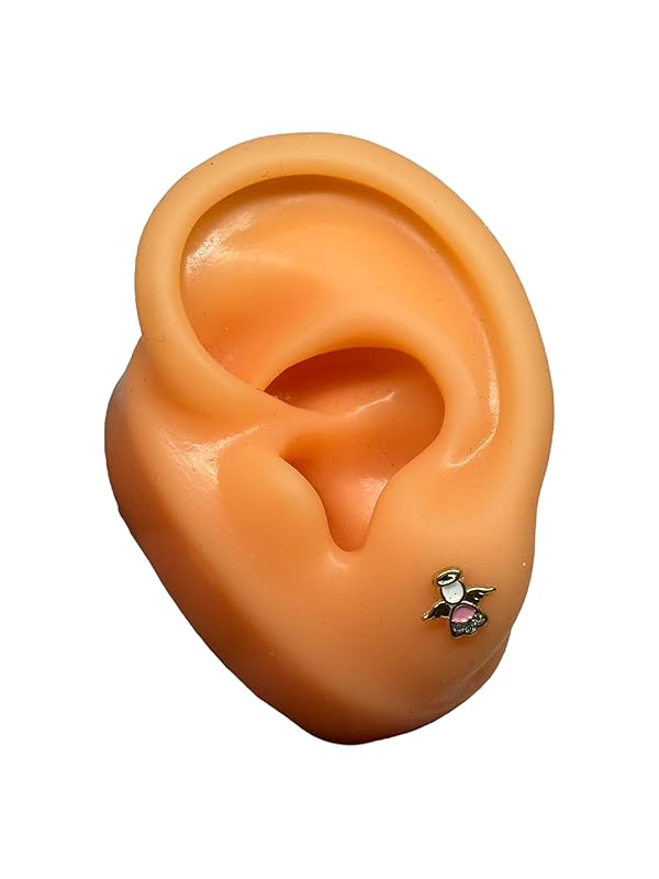 Broquel O Arete de Angel Esmaltado En Oro 10k Garantizado (Rosa)