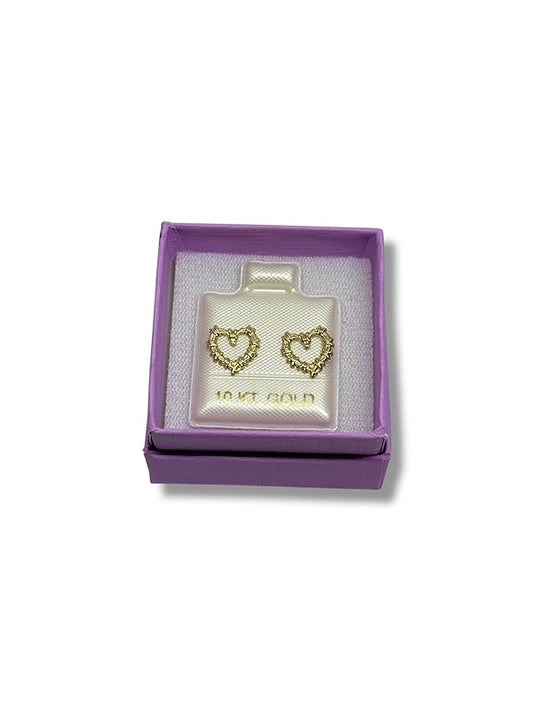 Broquel O Arete Corazon Con Espinas En Oro 10k Garantizado - Angeles Joyas