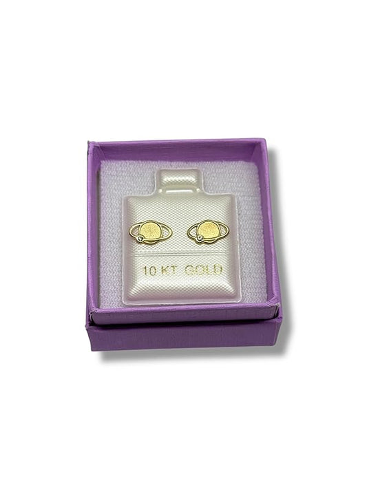 Broquel O Arete Saturno Con Zirconia Oro 10k Garantizado - Angeles Joyas