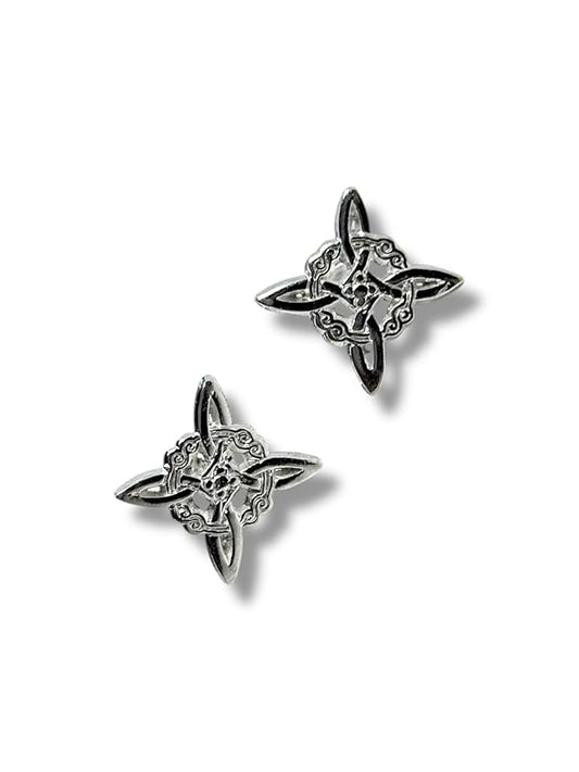 Broquel Arete Nudo De Bruja Liso En Plata 925 Garantizado- Angeles Joyas