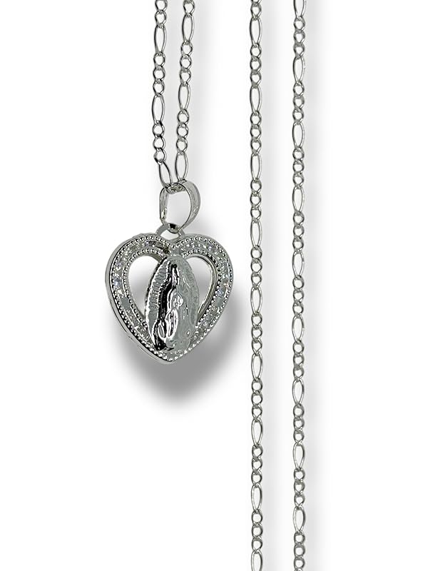 Dije De La Virgen Corazon Y Cadena Plata 925 Garantizado Gr - Angeles Joyas (Ovalada)