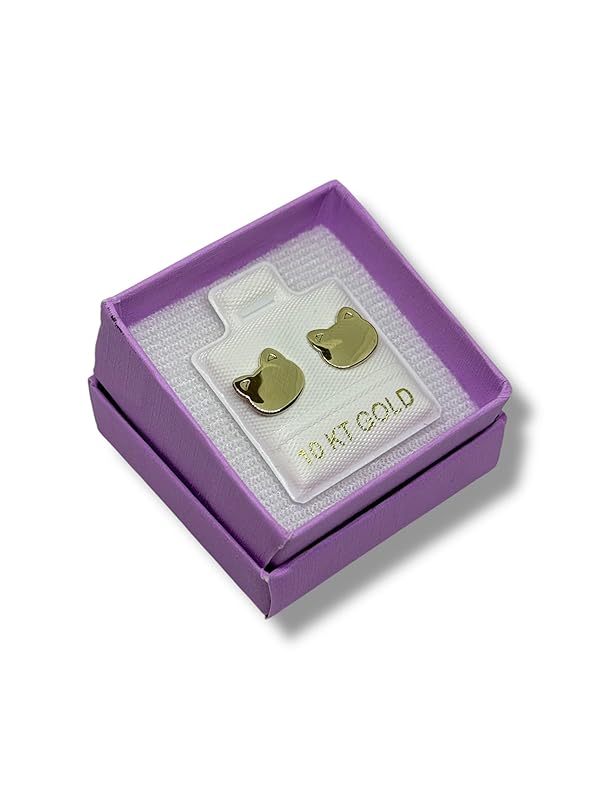 Broquel O Arete Gato Liso Cara En Oro 10k Garantizado - Angeles Joyas