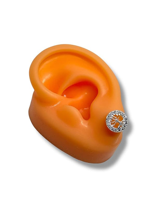 Broquel Arete Arbol De La Vida Con Zirconias En Plata 925 - Angeles Joyas