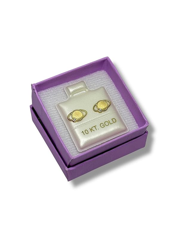 Broquel O Arete Saturno Con Zirconia Oro 10k Garantizado - Angeles Joyas