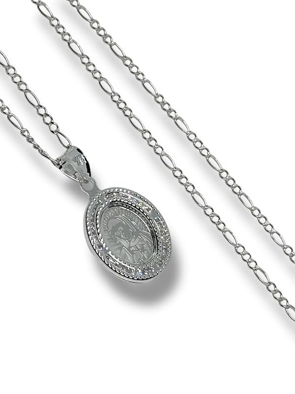 Dije De La Virgen En Laser Y Cadena Plata 925 Garantizado Ch - Angeles Joyas (Ovalada)