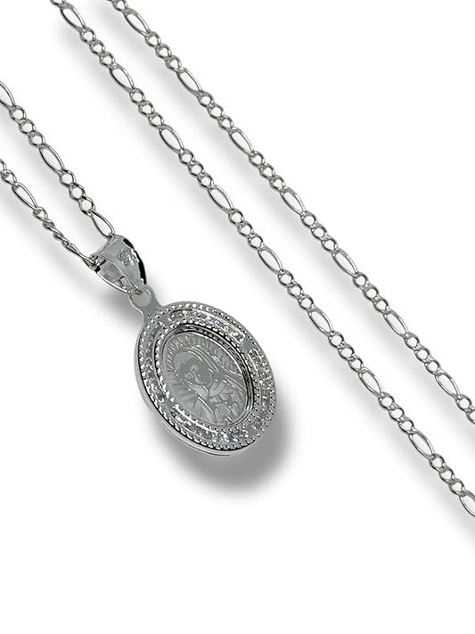 Dije De La Virgen En Laser Y Cadena Plata 925 Garantizado Ch - Angeles Joyas (Ovalada)