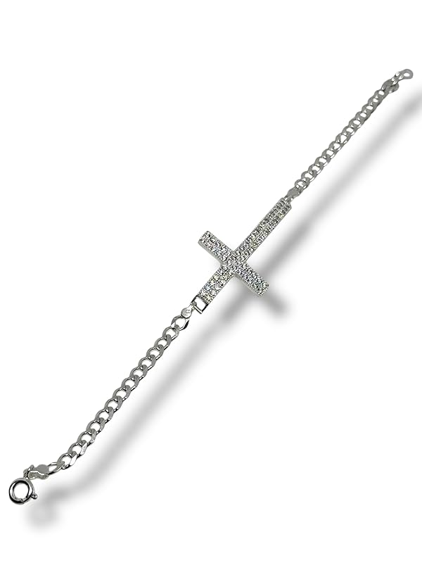 Pulsera De Cruz Con Zirconias En Plata 925 Garantizado 18cm - Angeles Joyas
