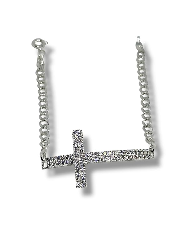 Pulsera De Cruz Con Zirconias En Plata 925 Garantizado 18cm - Angeles Joyas