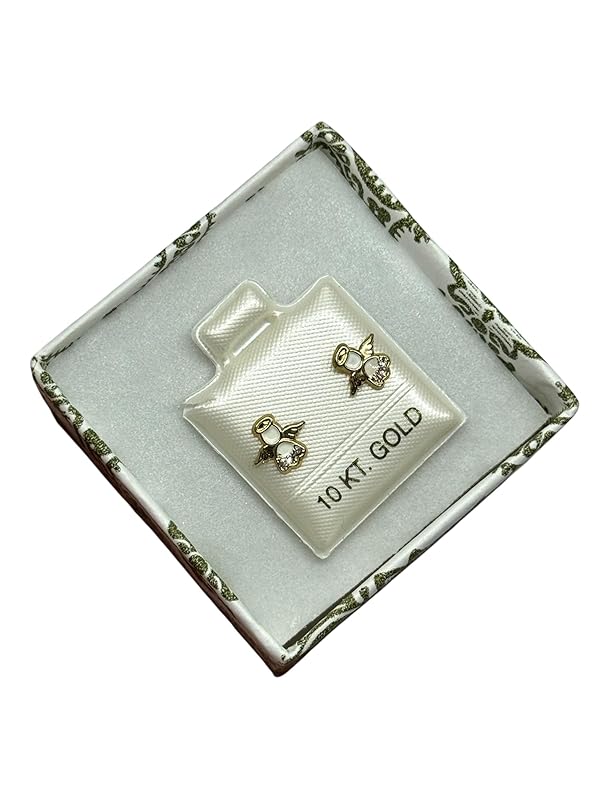 Broquel O Arete de Angel Esmaltado En Oro 10k Garantizado (Blanco)