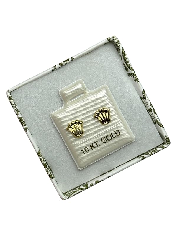 Broquel O Arete Corona Marca En Oro 10k Garantizado