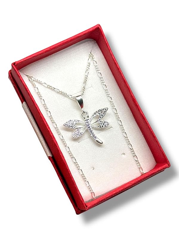 Dije Libélula Con Zirconia Y Cadena Ambos Plata 925 - Angeles Joyas (Morado)