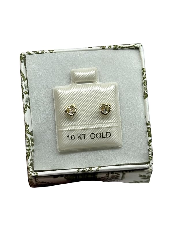 Broquel O Arete Corazon Biselado En Oro 10k Garantizado N.5 Blanco - Angeles Joyas