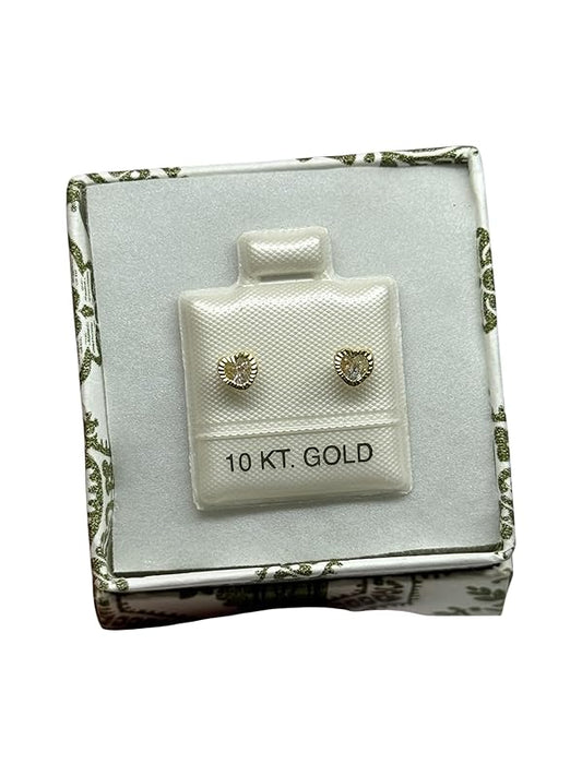 Broquel O Arete Corazon Biselado En Oro 10k Garantizado N.5 Blanco - Angeles Joyas