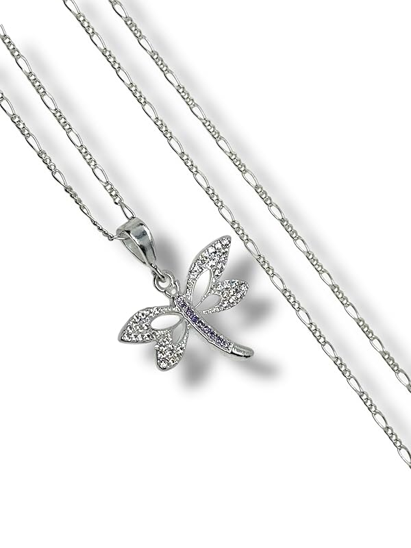Dije Libélula Con Zirconia Y Cadena Ambos Plata 925 - Angeles Joyas (Morado)