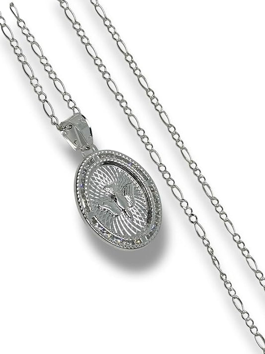 Dije Del Espíritu Santo Con Cadena Zirconia Plata 925 Garantizado - Angeles Joyas