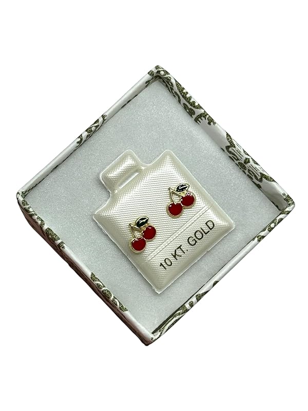 Broquel O Arete Cereza Cherry Esmaltado En Oro 10k Garantiza