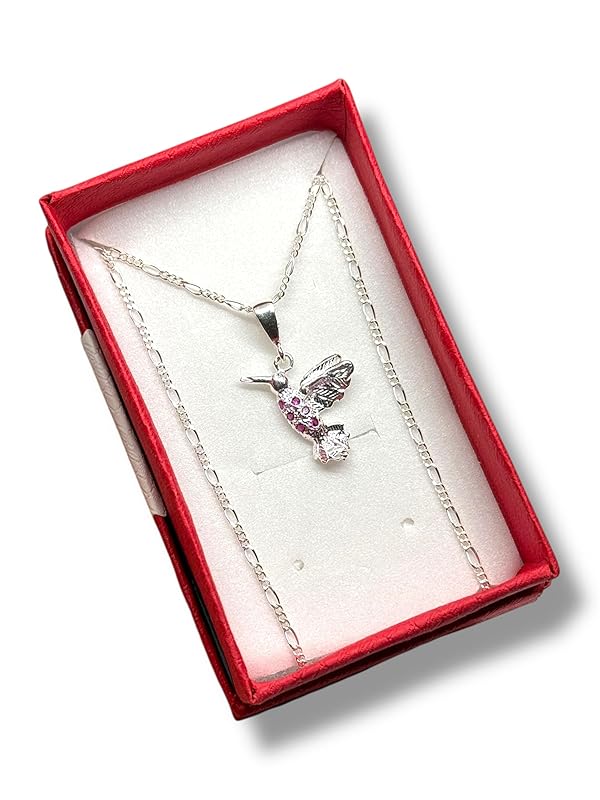Dije Colibrí Liso Con Cadena Ambos Plata 925 Garantizado - Angeles Joyas (Rosa Fuerte)