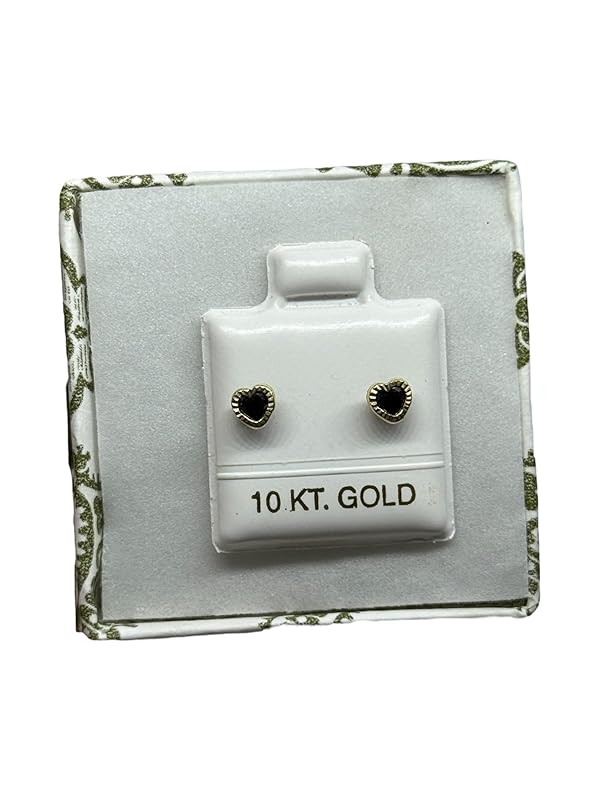 Broquel O Arete Corazon Biselado En Oro 10k Garantizado N.5 Negro - Angeles Joyas