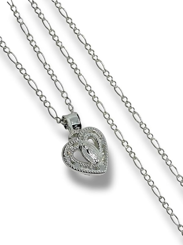 Dije De La Virgen Corazon Y Cadena Plata 925 Garantizado Ch - Angeles Joyas