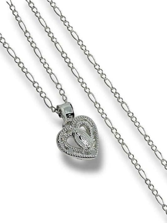 Dije De La Virgen Corazon Y Cadena Plata 925 Garantizado Ch - Angeles Joyas