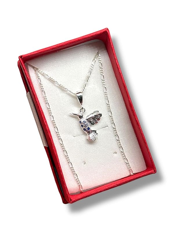 Dije Colibrí Liso Con Cadena Ambos Plata 925 Garantizado - Angeles Joyas (Azul)