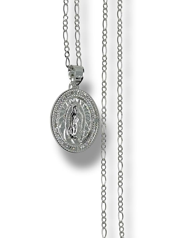 Dije De La Virgen Con Cadena Zirconia Plata 925 Garantizado - Angeles Joyas (Ovalada)