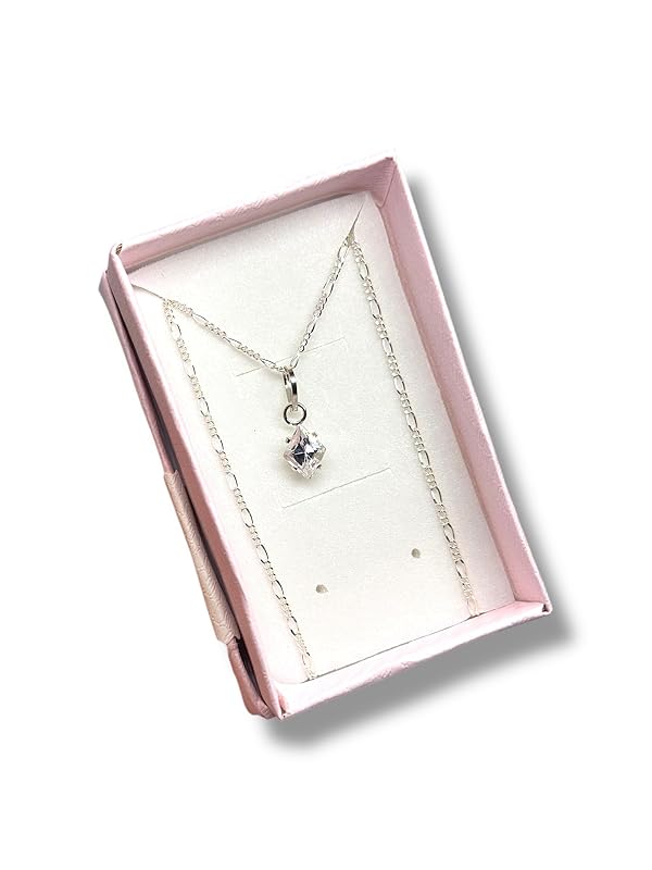 Dije Fino De Piedra Zirconia Rombo Con Cadena Ambos En Plata 925 - Angeles Joyas