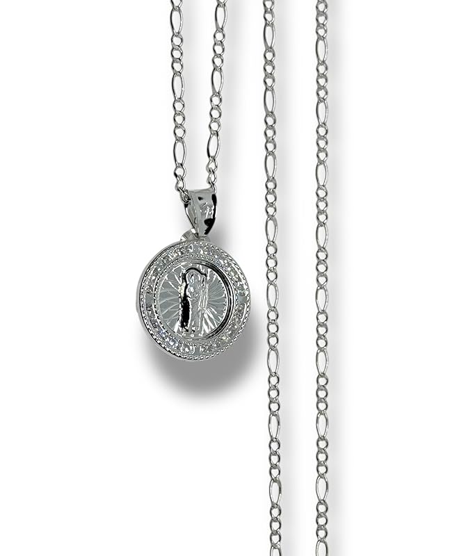 Dije Medalla Con Cadena San judas De Bautizo En Plata 925 Garantizado - Angeles Joyas (Circular)