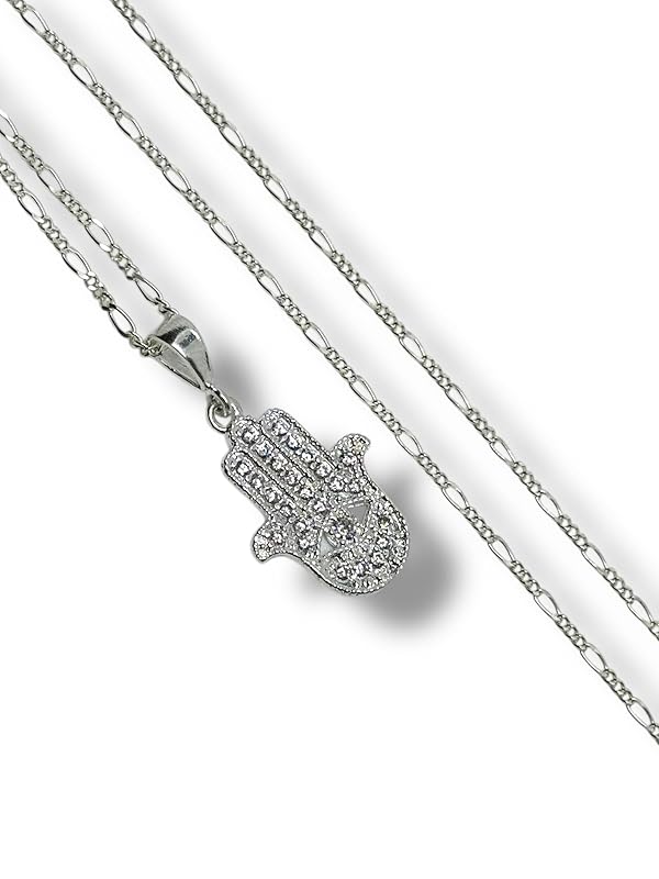 Dije Mano De Fatima Con Zirconia Y Cadena Ambos Plata 925 - Angeles Joyas