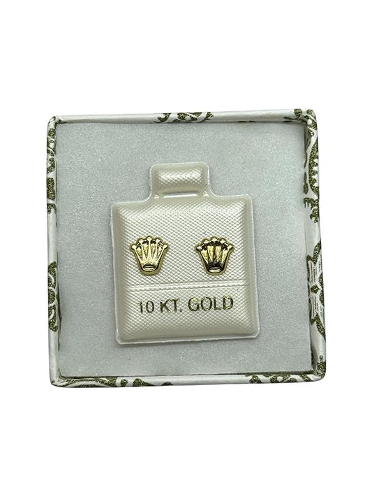 Broquel O Arete Corona Marca En Oro 10k Garantizado