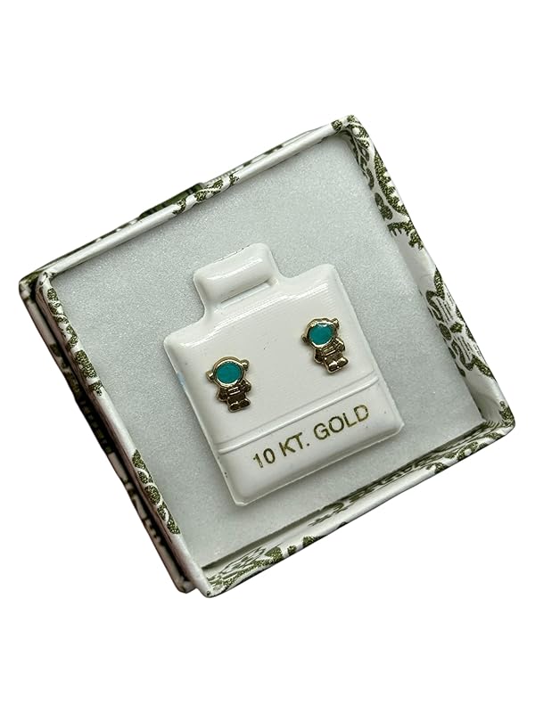 Broquel O Arete Astronauta Esmaltado En Oro 10k Garantizado