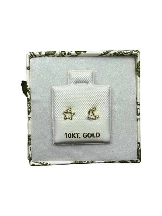 Broquel Luna Y Estrella Contorno con Zirconia en Oro 10k Garantizados - Angeles Joyas