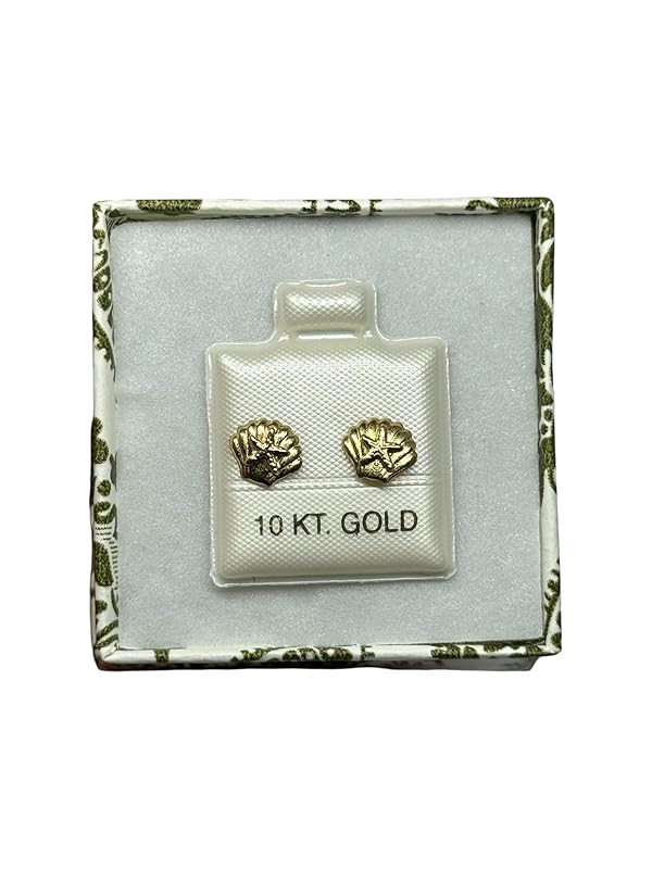 Broquel O Arete Concha Y Estrella De Mar Oro 10k Garantizado - Angeles Joyas