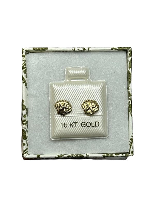 Broquel O Arete Concha Y Estrella De Mar Oro 10k Garantizado - Angeles Joyas