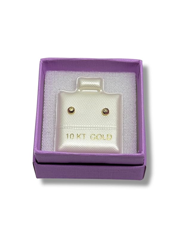 Broquel O Arete Media Bola Diamantado Oro De 10k Garantizado - Angeles Joyas