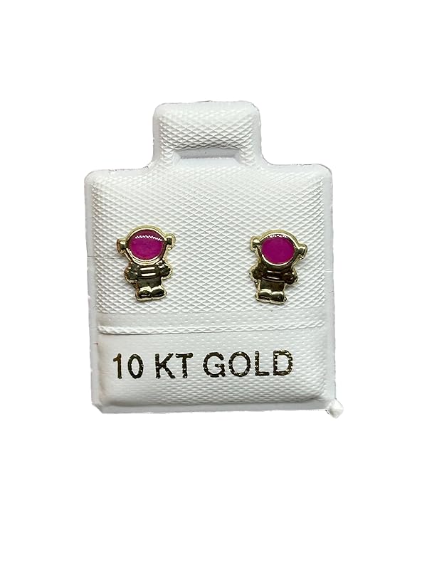 Broquel Arete Esmaltado Astronauta Oro 10K Garantizado - Rosa Fuerte Angeles Joyas