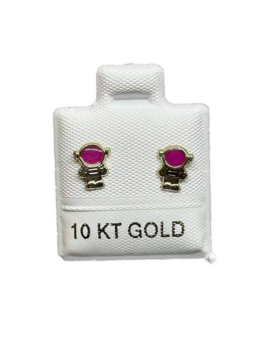 Broquel Arete Esmaltado Astronauta Oro 10K Garantizado - Rosa Fuerte Angeles Joyas